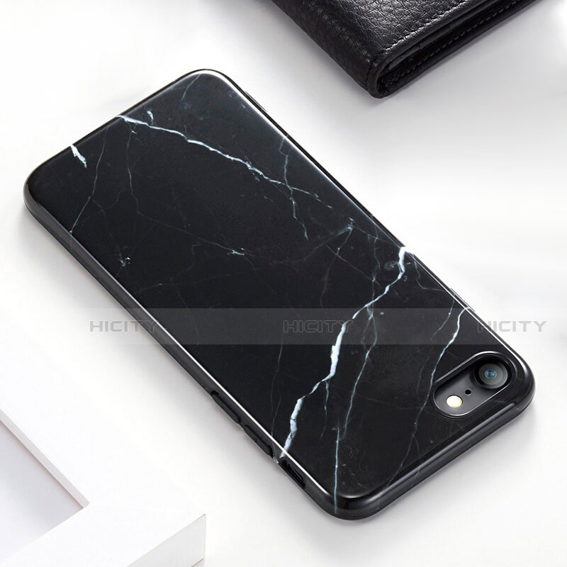 Carcasa Silicona Goma Patron de Marmol para Apple iPhone SE (2020) Negro