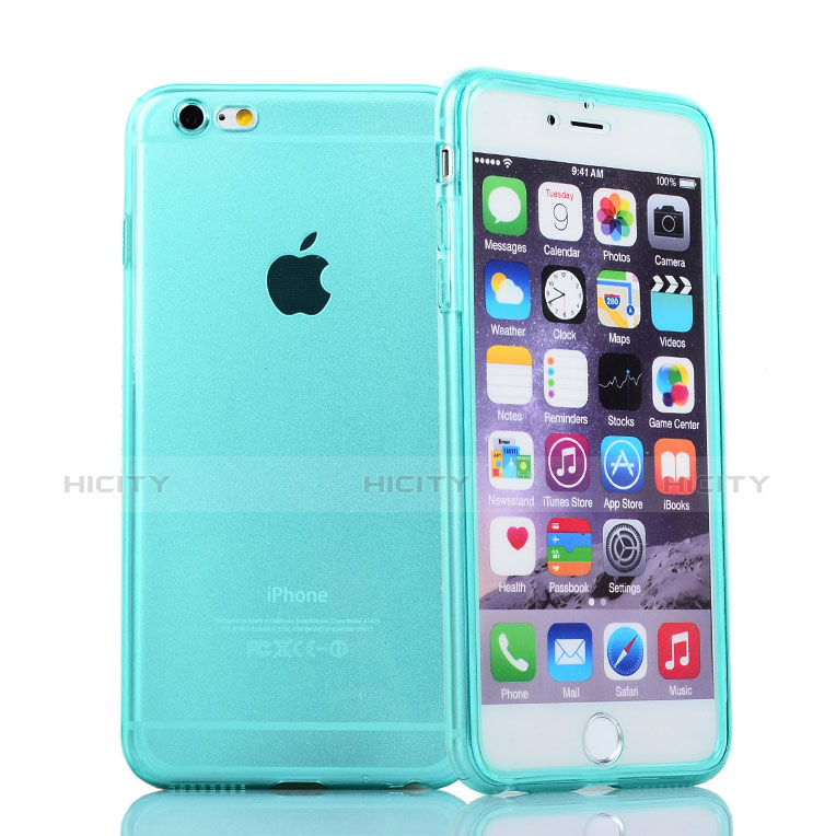 Carcasa Silicona Transparente Cubre Entero para Apple iPhone 6S Plus Azul Cielo