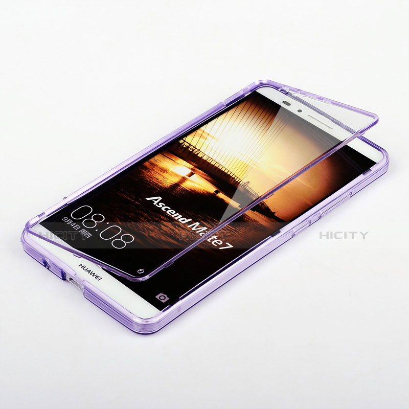 Carcasa Silicona Transparente Cubre Entero para Huawei Mate 7 Morado