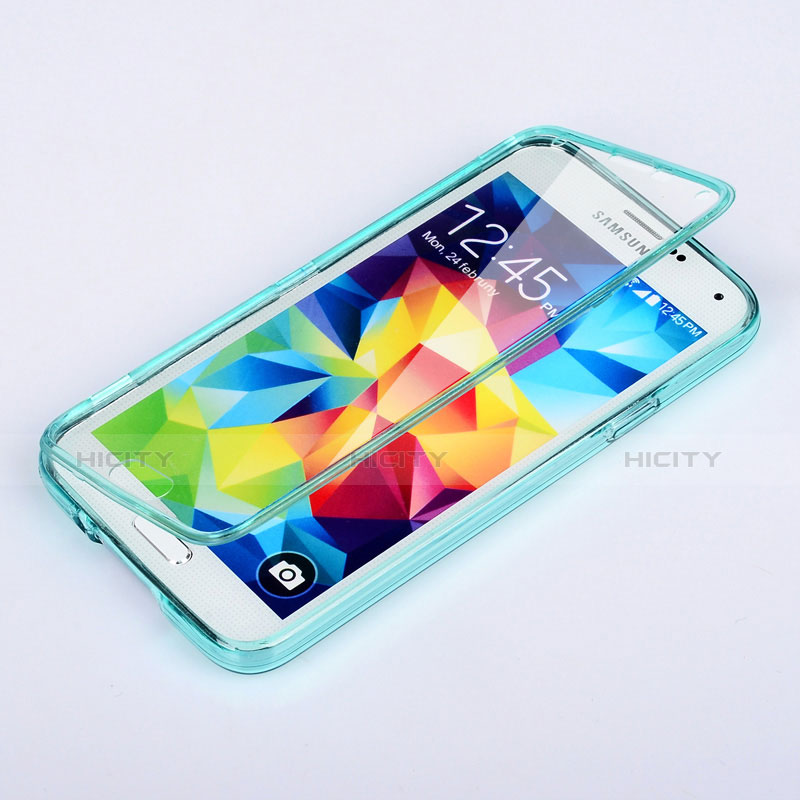 Carcasa Silicona Transparente Cubre Entero para Samsung Galaxy S5 Duos Plus Azul Cielo