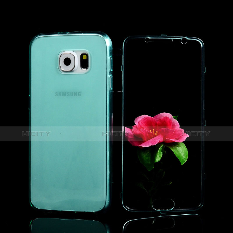 Carcasa Silicona Transparente Cubre Entero para Samsung Galaxy S6 Duos SM-G920F G9200 Azul Cielo