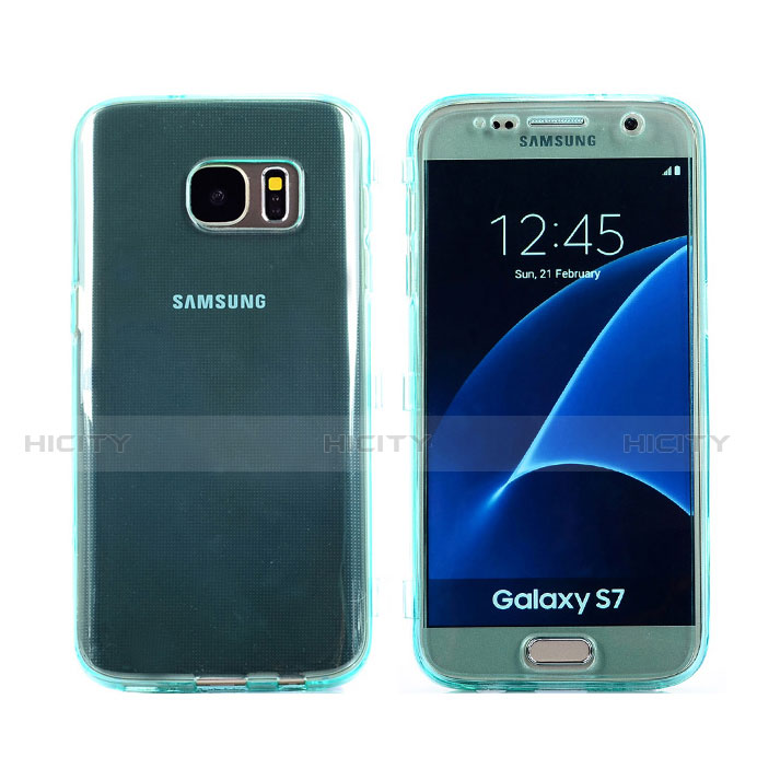 Carcasa Silicona Transparente Cubre Entero para Samsung Galaxy S7 G930F G930FD Azul Cielo