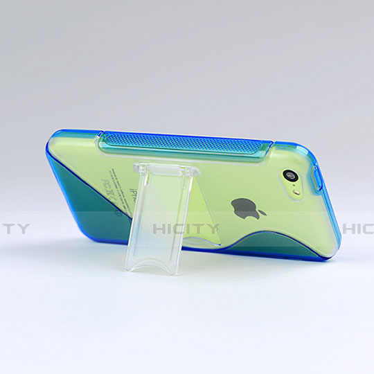 Carcasa Silicona Transparente S-Line con Soporte para Apple iPhone 5C Azul