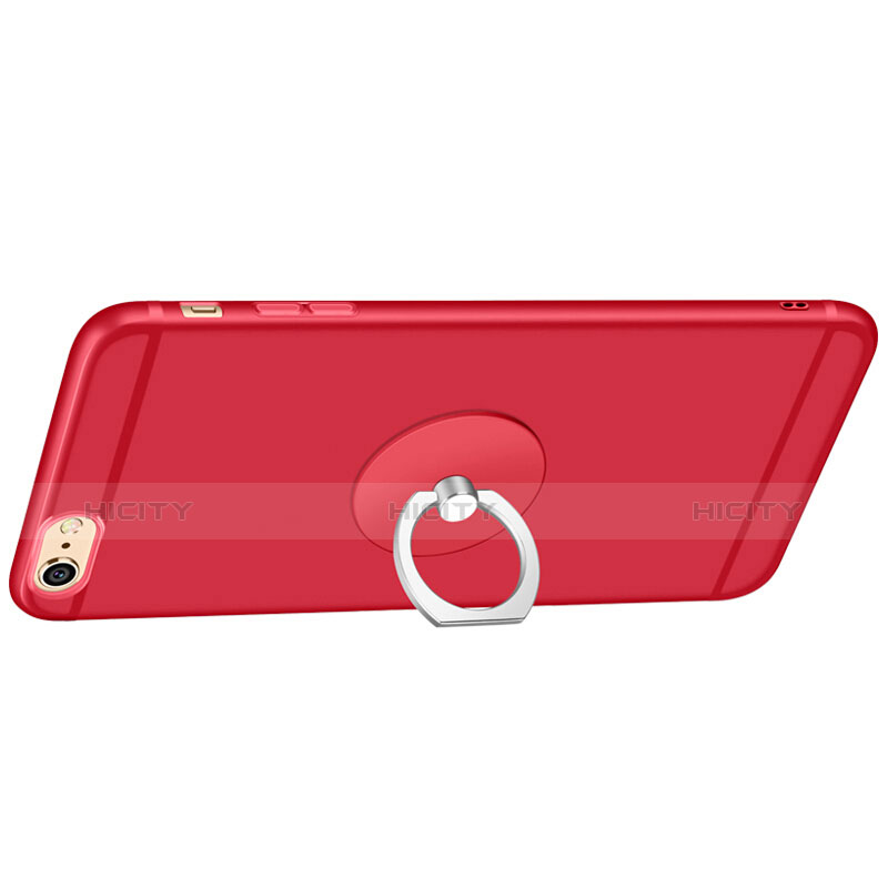 Carcasa Silicona Ultrafina Goma con Anillo de dedo Soporte para Apple iPhone 6 Plus Rojo