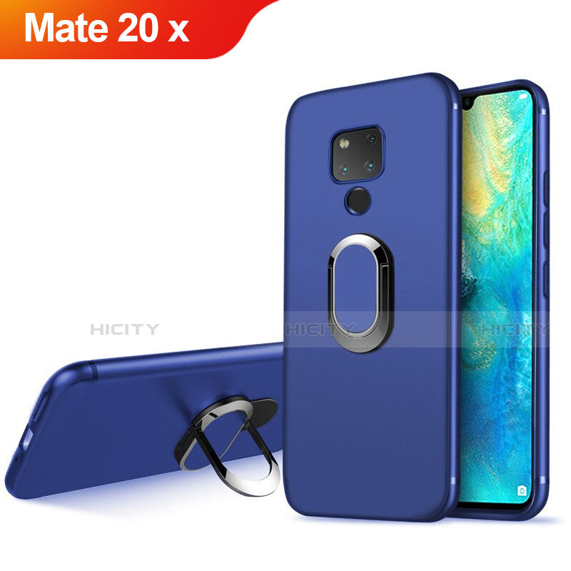 Carcasa Silicona Ultrafina Goma con Magnetico Anillo de dedo Soporte para Huawei Mate 20 X 5G Azul