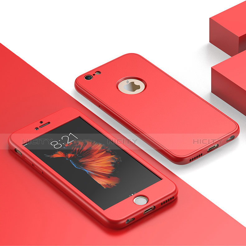 Carcasa Silicona Ultrafina Goma Frontal y Trasera 360 Grados para Apple iPhone 6S Rojo