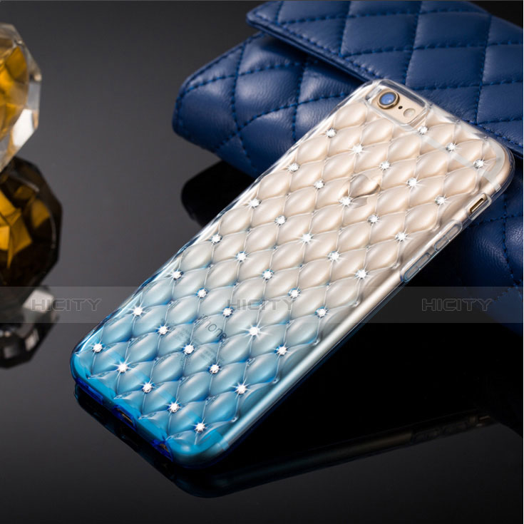 Carcasa Silicona Ultrafina Transparente Gradiente Diamante para Apple iPhone 6 Plus Azul