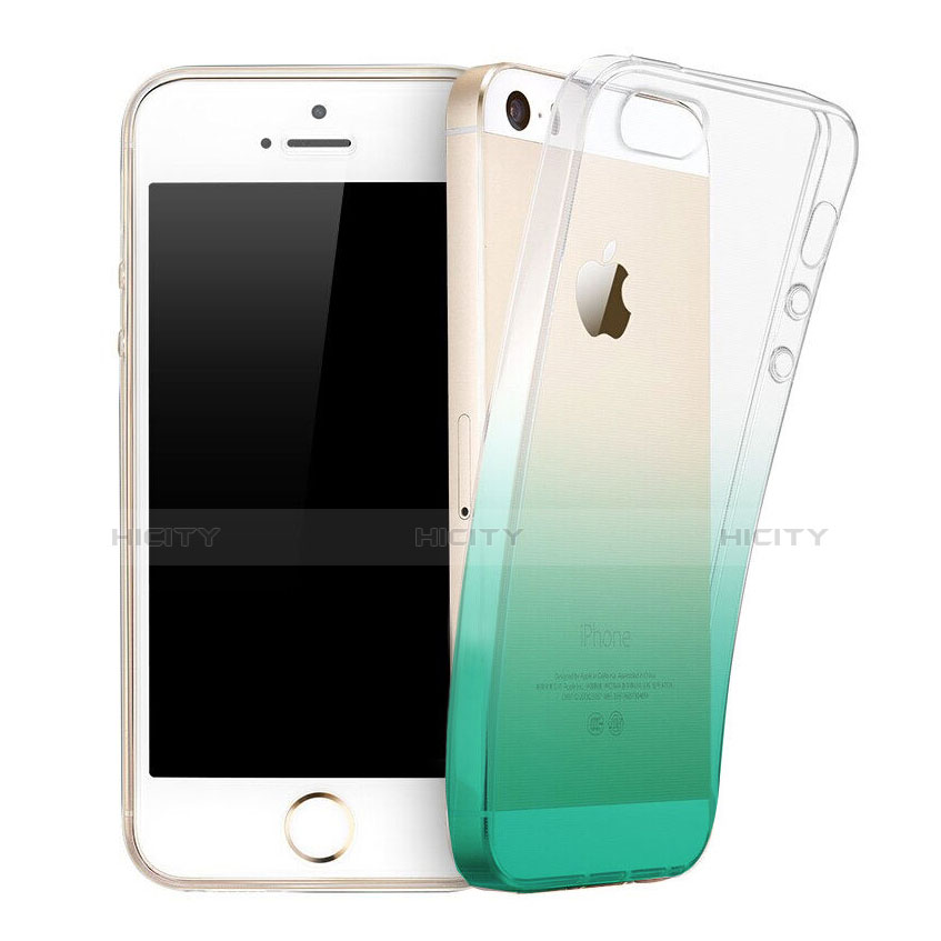 Carcasa Silicona Ultrafina Transparente Gradiente para Apple iPhone 5S Verde