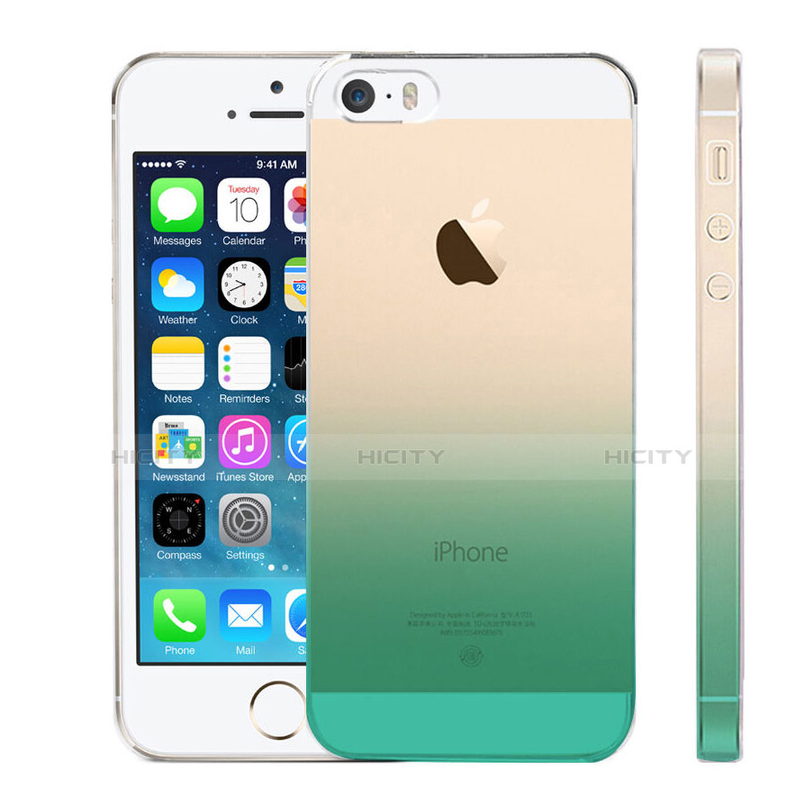 Carcasa Silicona Ultrafina Transparente Gradiente para Apple iPhone 5S Verde