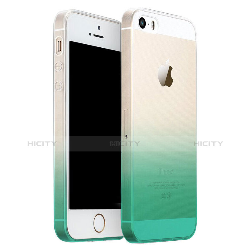 Carcasa Silicona Ultrafina Transparente Gradiente para Apple iPhone 5S Verde