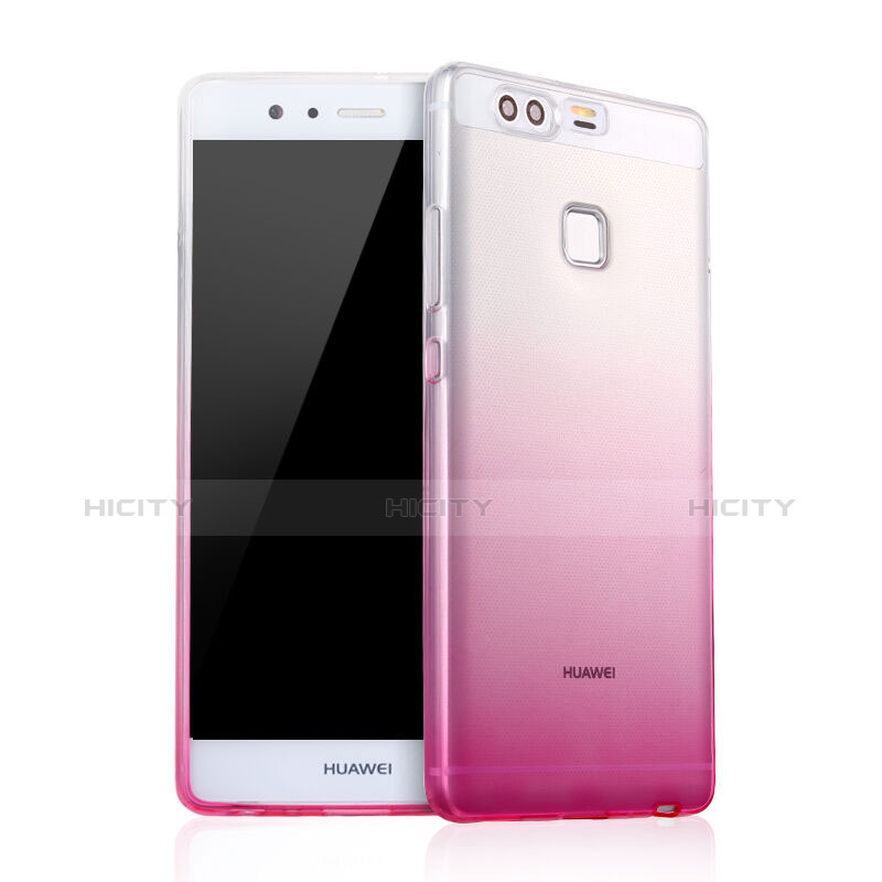 Carcasa Silicona Ultrafina Transparente Gradiente para Huawei P9 Plus Rosa