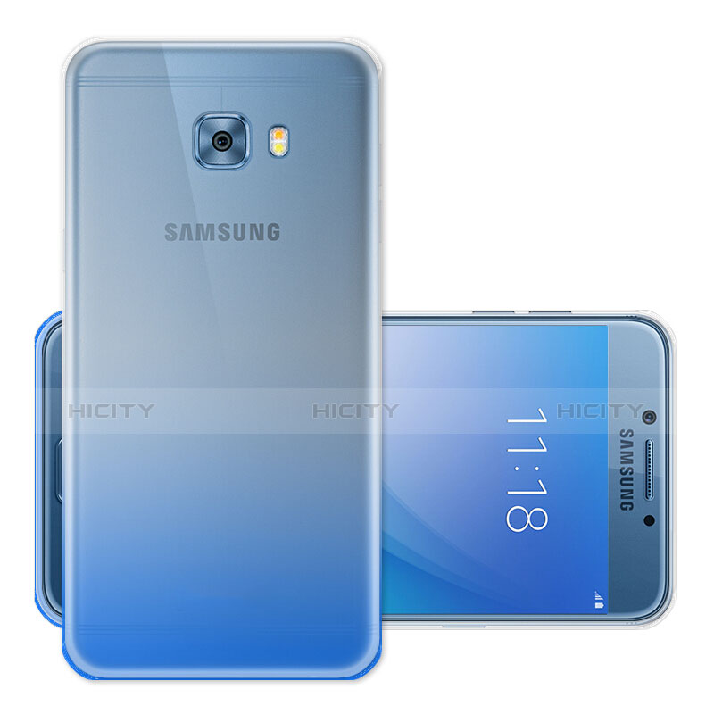 Carcasa Silicona Ultrafina Transparente Gradiente para Samsung Galaxy C5 Pro C5010 Azul