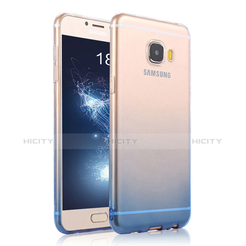 Carcasa Silicona Ultrafina Transparente Gradiente para Samsung Galaxy C9 Pro C9000 Azul