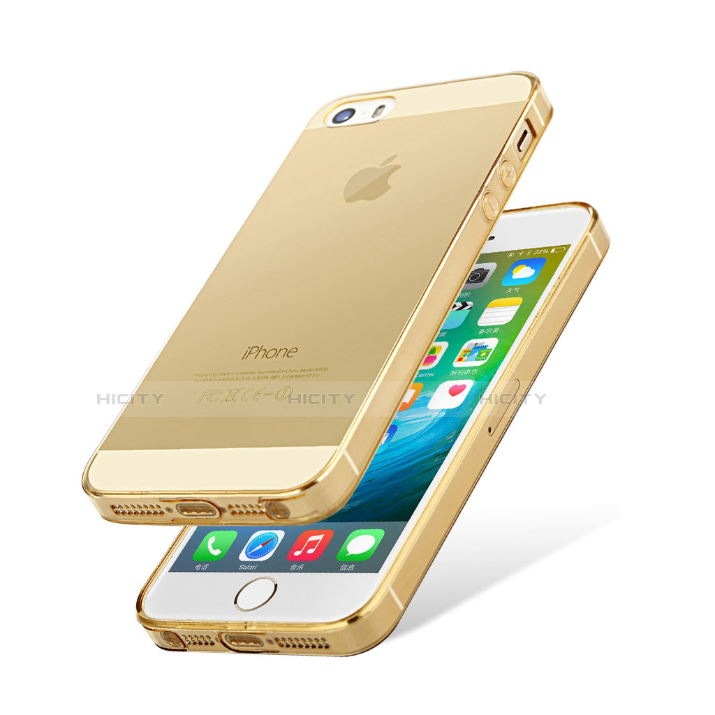 Carcasa Silicona Ultrafina Transparente HT01 para Apple iPhone 5S Oro