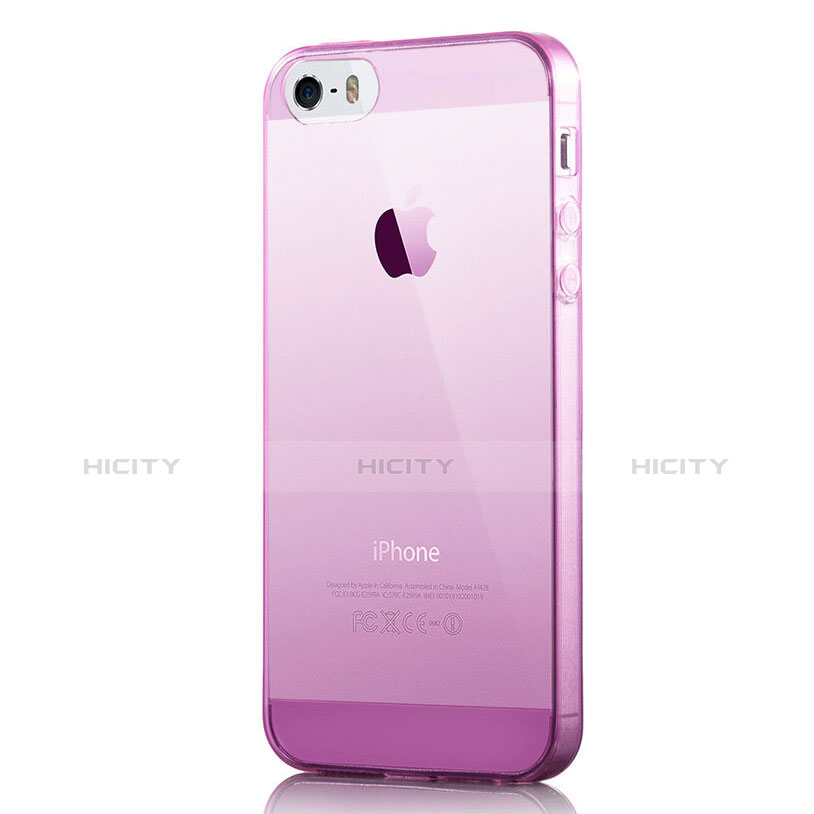 Carcasa Silicona Ultrafina Transparente para Apple iPhone 5 Rosa Roja