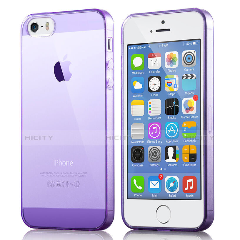 Carcasa Silicona Ultrafina Transparente para Apple iPhone 5S Morado