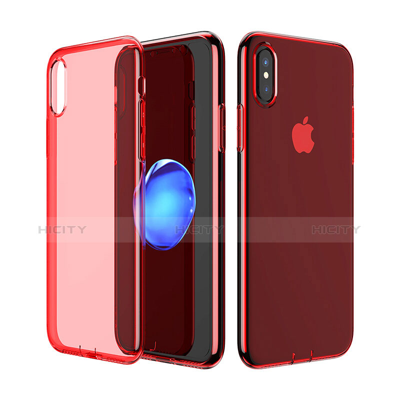 Carcasa Silicona Ultrafina Transparente para Apple iPhone Xs Rojo