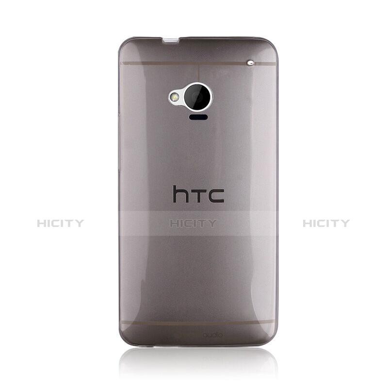 Carcasa Silicona Ultrafina Transparente para HTC One M7 Gris