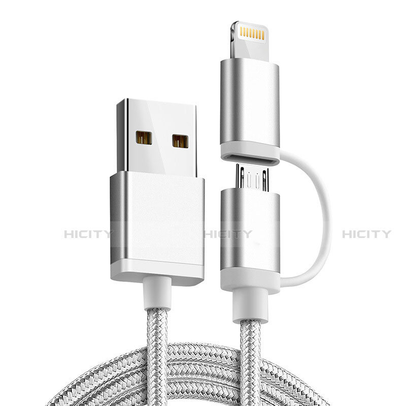 Cargador Cable Lightning USB Carga y Datos Android Micro USB C01 para Apple iPad 4 Plata