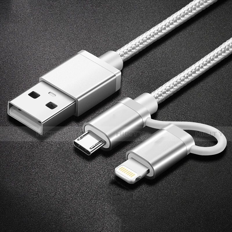 Cargador Cable Lightning USB Carga y Datos Android Micro USB C01 para Apple iPad 4 Plata