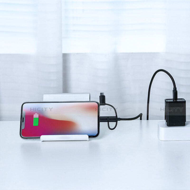 Cargador Cable Lightning USB Carga y Datos Android Micro USB C01 para Apple iPhone 12 Mini Negro