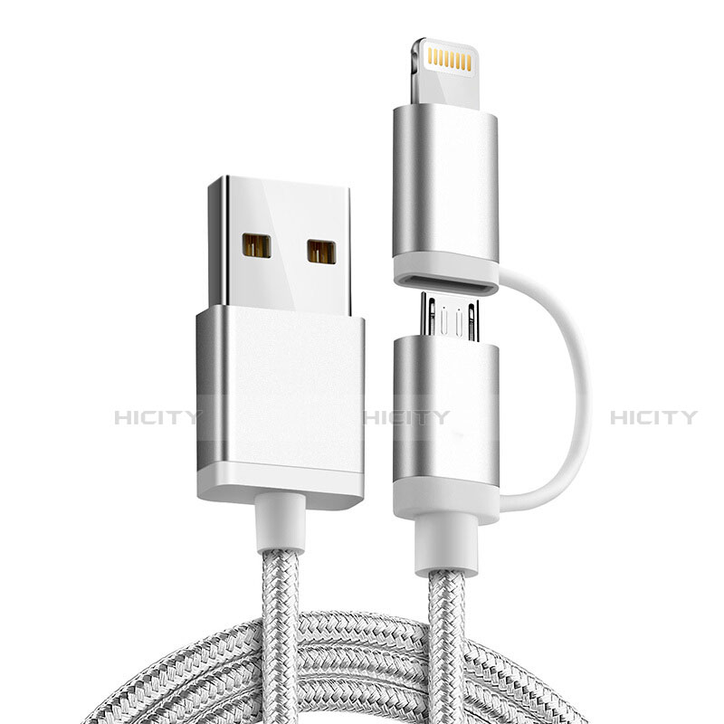 Cargador Cable Lightning USB Carga y Datos Android Micro USB C01 para Apple iPhone 8 Plata