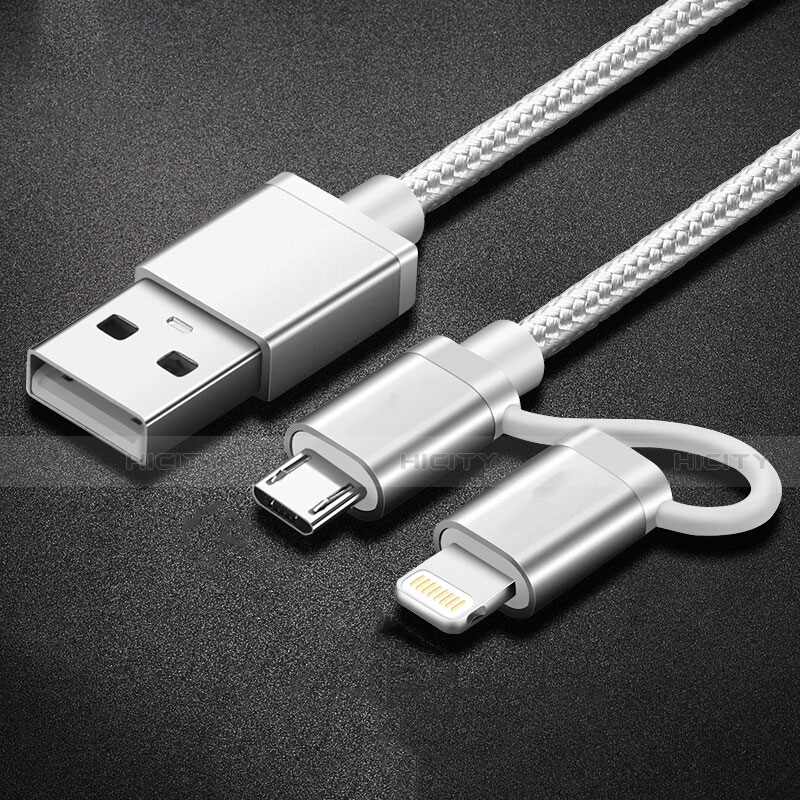 Cargador Cable Lightning USB Carga y Datos Android Micro USB C01 para Apple iPhone 8 Plata