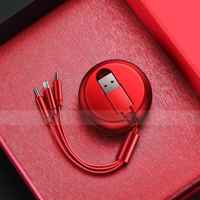 Cargador Cable Lightning USB Carga y Datos Android Micro USB C09 para Apple iPad Air 10.9 (2020) Rojo