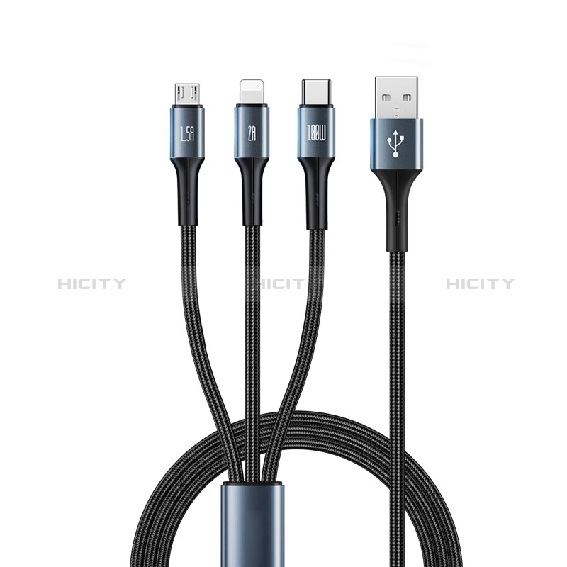 Cargador Cable Lightning USB Carga y Datos Android Micro USB Type-C 100W H01 para Apple iPad Pro 11 (2022) Negro