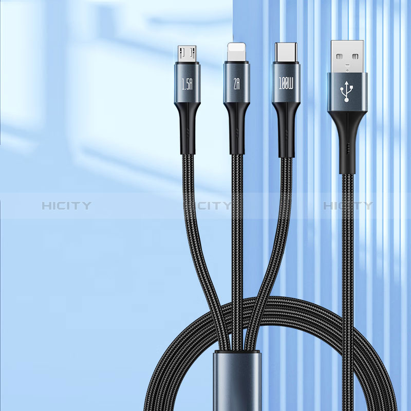 Cargador Cable Lightning USB Carga y Datos Android Micro USB Type-C 100W H01 para Apple iPad Pro 12.9 (2022) Negro