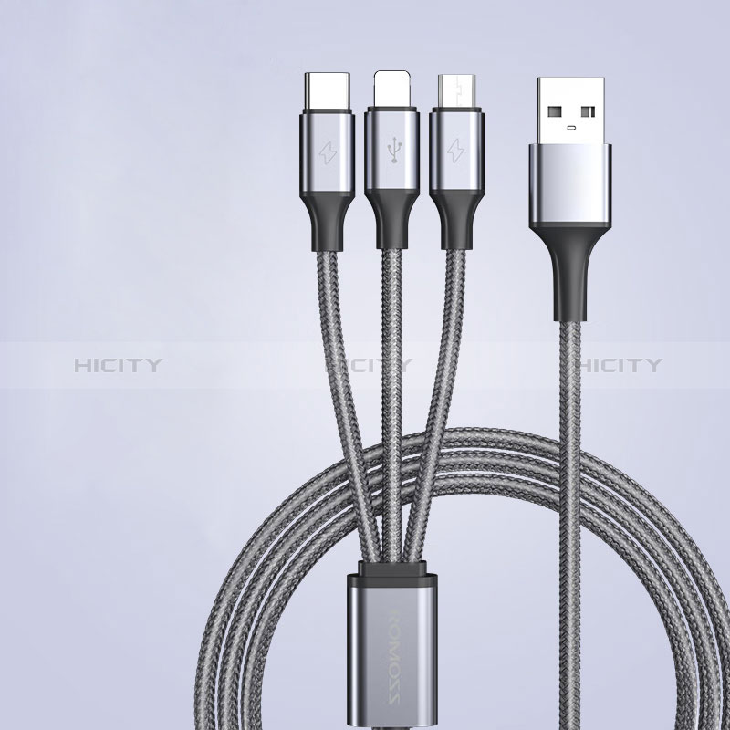 Cargador Cable Lightning USB Carga y Datos Android Micro USB Type-C 3.5A H01 para Apple iPad Air 5 10.9 (2022) Gris Oscuro