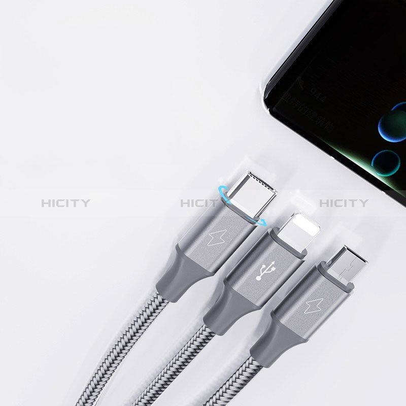 Cargador Cable Lightning USB Carga y Datos Android Micro USB Type-C 3.5A H01 para Apple iPad Air 5 10.9 (2022) Gris Oscuro