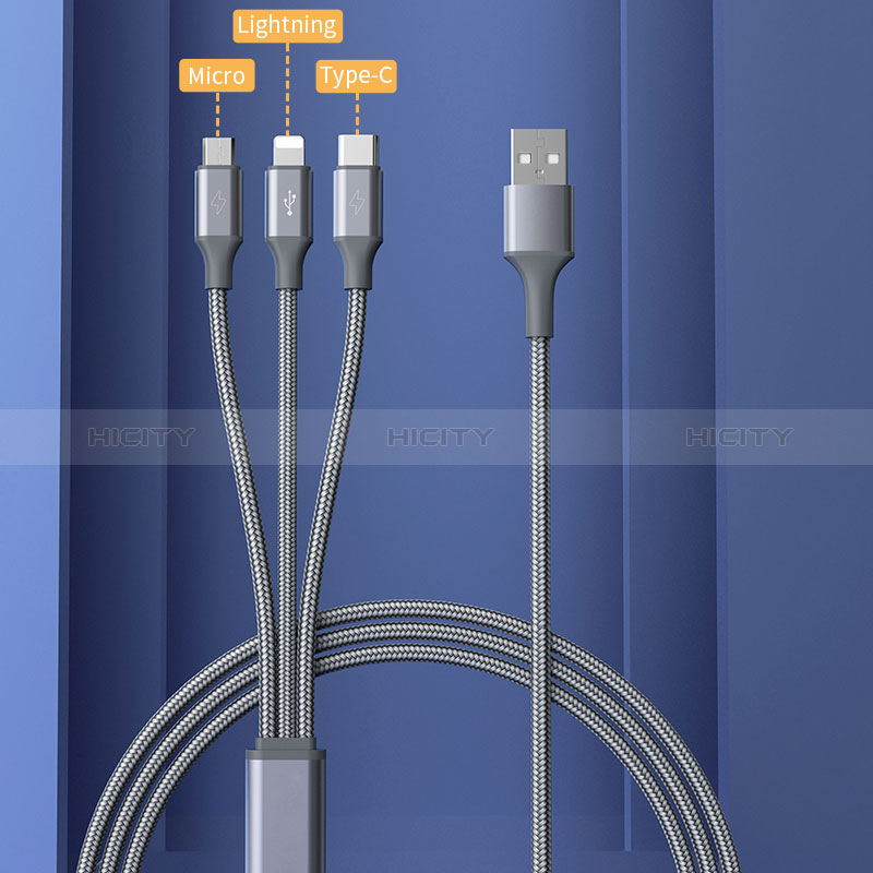 Cargador Cable Lightning USB Carga y Datos Android Micro USB Type-C 3.5A H01 para Apple iPad Pro 11 (2022) Gris Oscuro