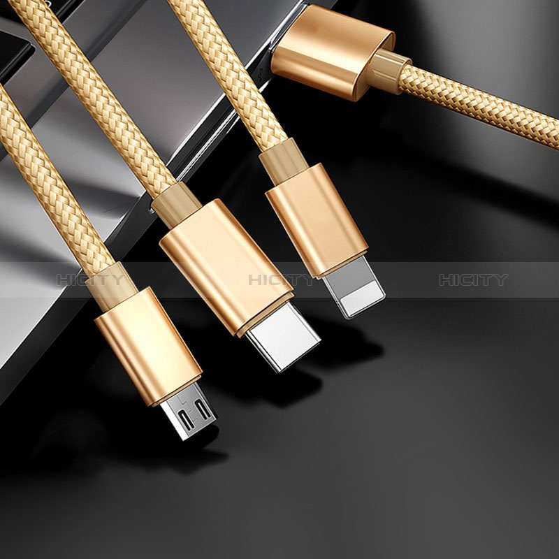 Cargador Cable Lightning USB Carga y Datos Android Micro USB Type-C 3A H03 Oro