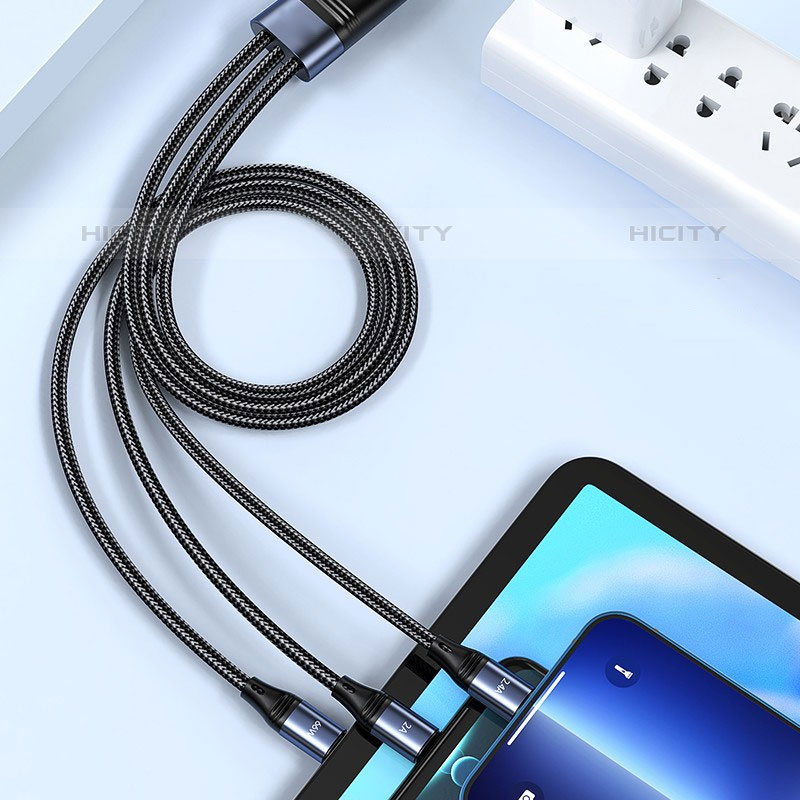 Cargador Cable Lightning USB Carga y Datos Android Micro USB Type-C 6A H01 para Apple iPhone 15 Pro Max Negro