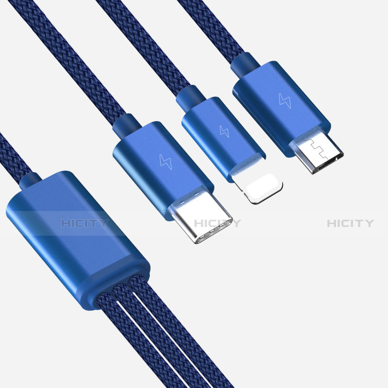 Cargador Cable Lightning USB Carga y Datos Android Micro USB Type-C ML02 Azul