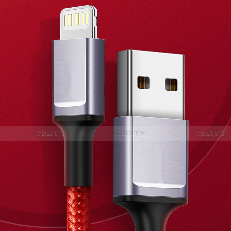 Cargador Cable USB Carga y Datos C03 para Apple iPhone 12 Max Rojo