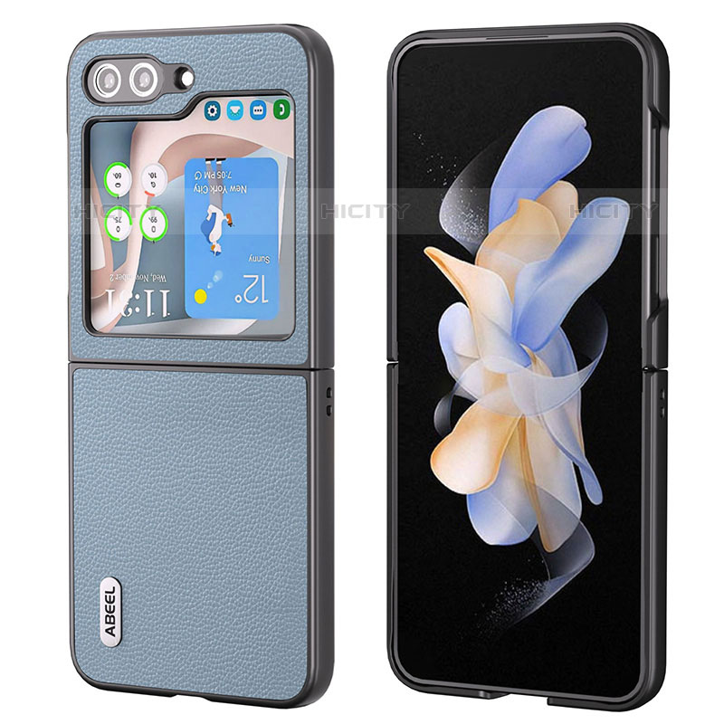 Funda Bumper Lujo Cuero y Plastico Mate Carcasa AD4 para Samsung Galaxy Z Flip5 5G Azul Cielo