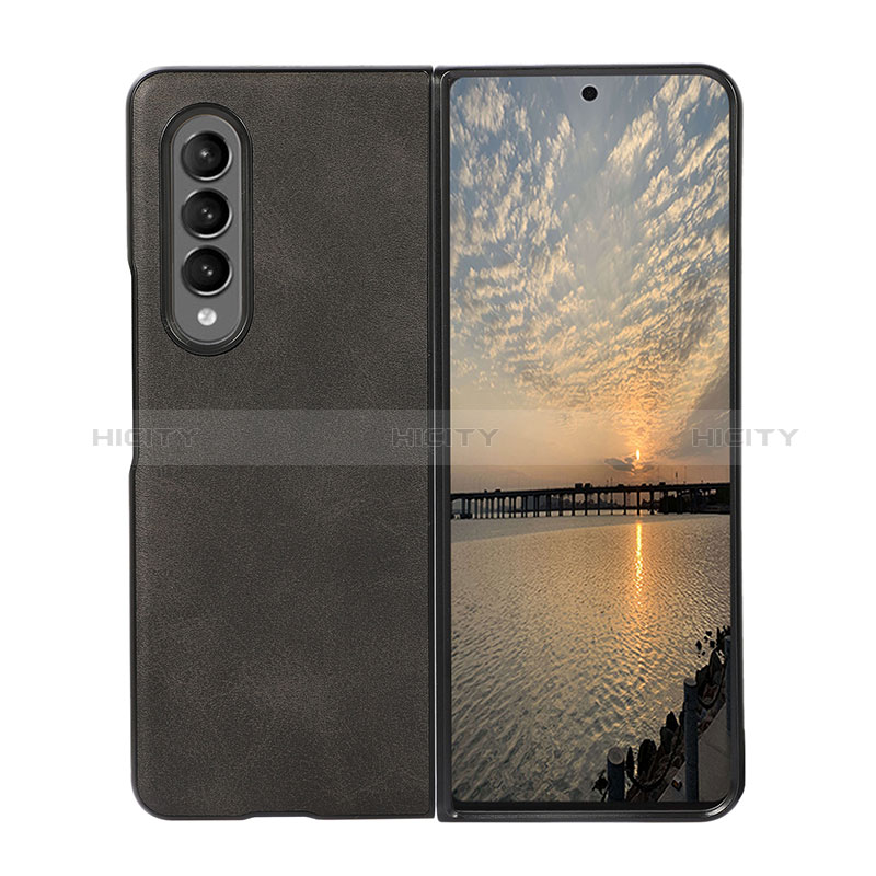 Funda Bumper Lujo Cuero y Plastico Mate Carcasa B01 para Samsung Galaxy Z Fold3 5G Negro