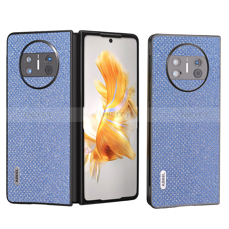 Funda Bumper Lujo Cuero y Plastico Mate Carcasa B01H para Huawei Mate X3 Azul