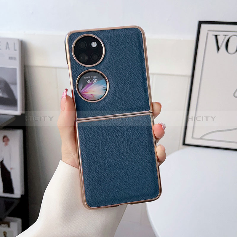 Funda Bumper Lujo Cuero y Plastico Mate Carcasa B01H para Huawei P60 Pocket Azul