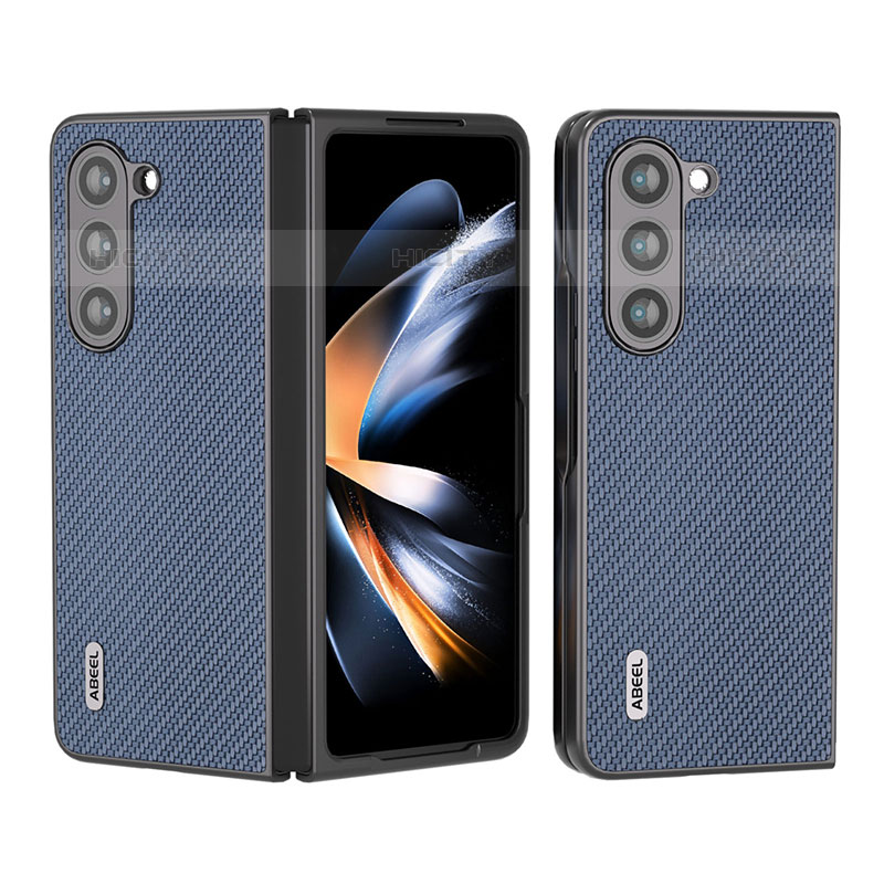 Funda Bumper Lujo Cuero y Plastico Mate Carcasa B01H para Samsung Galaxy Z Fold5 5G Azul Cielo