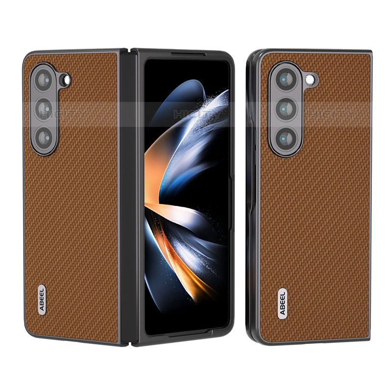 Funda Bumper Lujo Cuero y Plastico Mate Carcasa B01H para Samsung Galaxy Z Fold5 5G Marron Claro