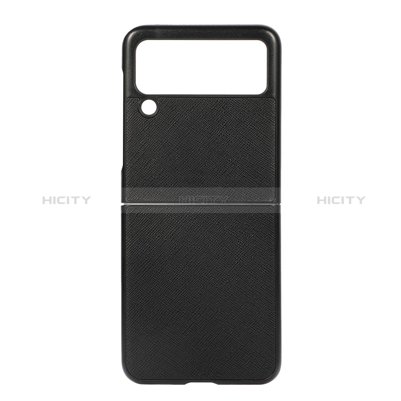 Funda Bumper Lujo Cuero y Plastico Mate Carcasa B02 para Samsung Galaxy Z Flip3 5G Negro