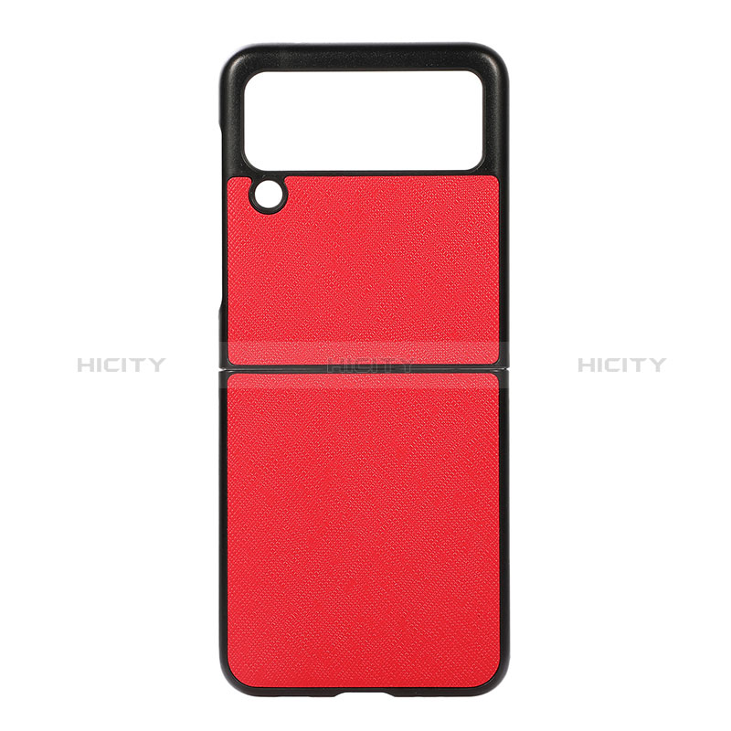 Funda Bumper Lujo Cuero y Plastico Mate Carcasa B02 para Samsung Galaxy Z Flip3 5G Rojo