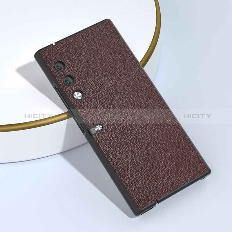 Funda Bumper Lujo Cuero y Plastico Mate Carcasa B02H para Huawei Honor V Purse 5G Marron