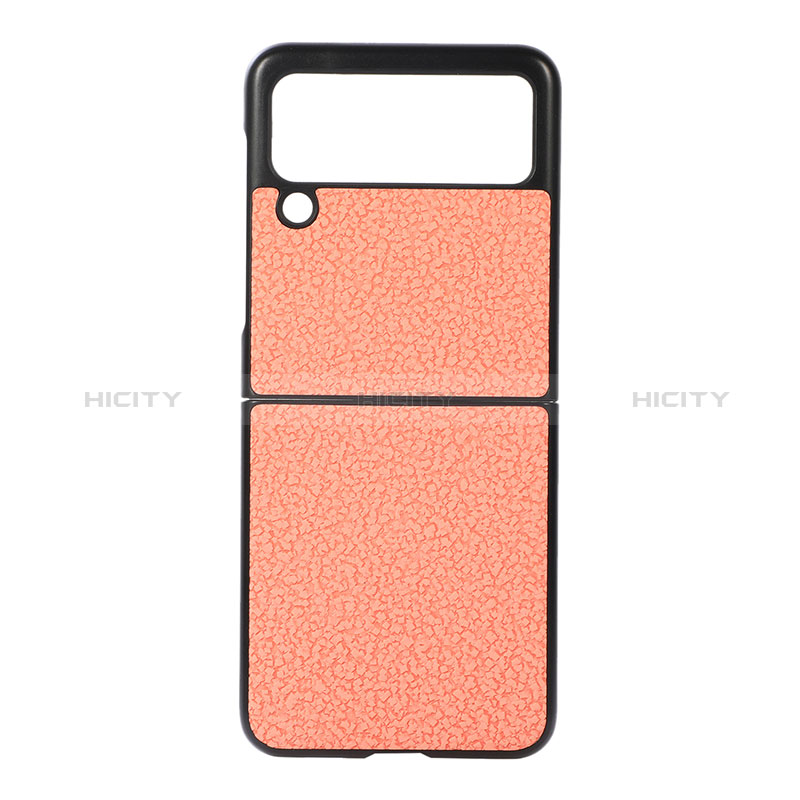 Funda Bumper Lujo Cuero y Plastico Mate Carcasa B03 para Samsung Galaxy Z Flip3 5G Naranja