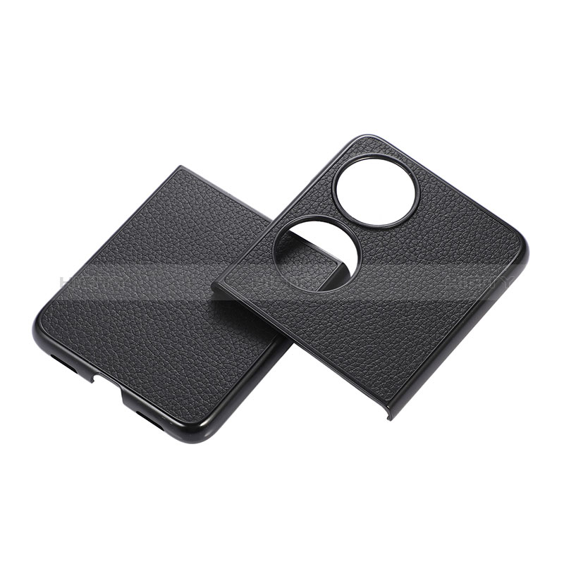 Funda Bumper Lujo Cuero y Plastico Mate Carcasa B04H para Huawei P50 Pocket Negro