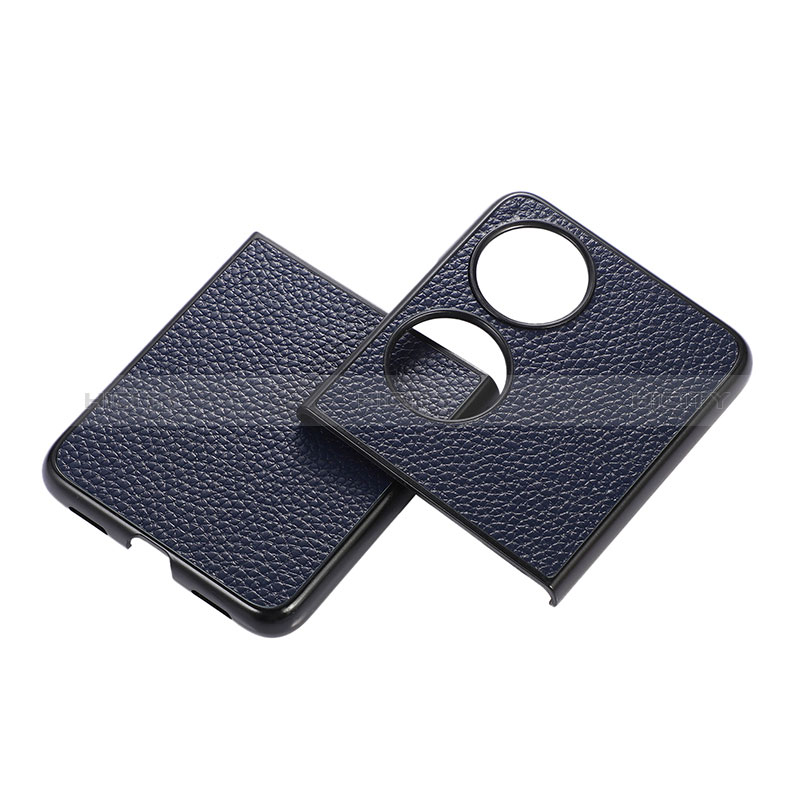 Funda Bumper Lujo Cuero y Plastico Mate Carcasa B04H para Huawei Pocket S Azul