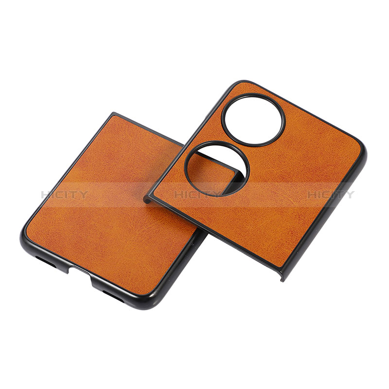 Funda Bumper Lujo Cuero y Plastico Mate Carcasa B05H para Huawei P50 Pocket Marron